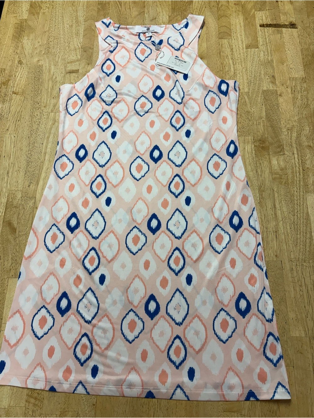 NWT Jean Pierre Klifa Bridgit Pink Blue Ikat Halter Dress